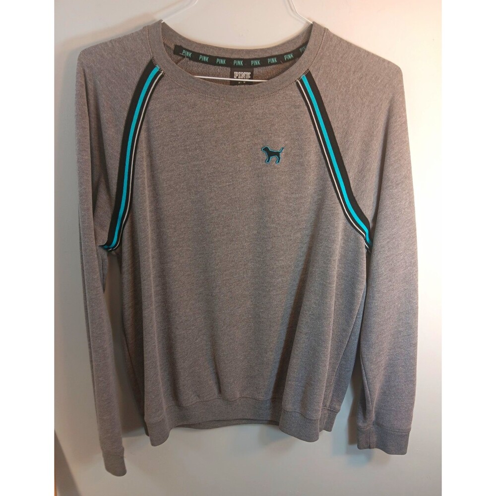 PINK Victoria's Secret Women's M Gray Crew Neck Pullover Sweatshirt Dog Logo